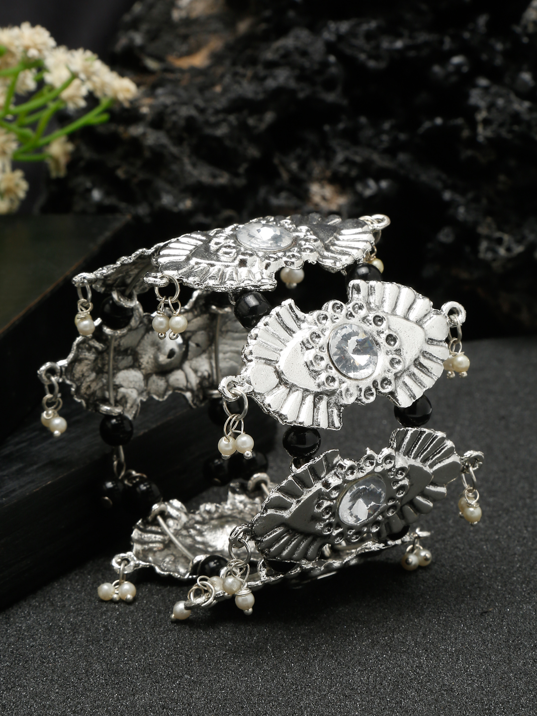 YouBella Jewellery for Women Celebrity Inspired Oxidised Silver Plated Cuff Bracelet Bangle for Women and Girls (Style 5)